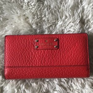 Kate Spade Red Pebbled Leather Bifold Wallet